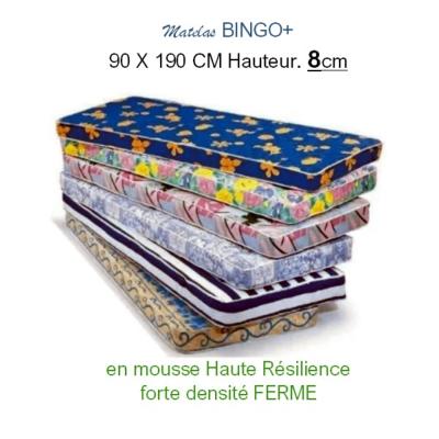 Matelas BINGO+, 90X190 CM mousse FERME Hauteur. 8 CM